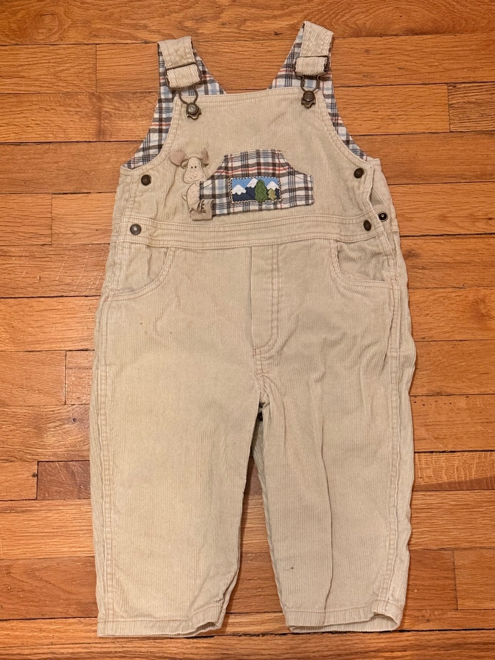 Minibasix Vintage Toddler Boys Corduroy Overalls Tan Mountain Animal 24 Months - Picture 2 of 6